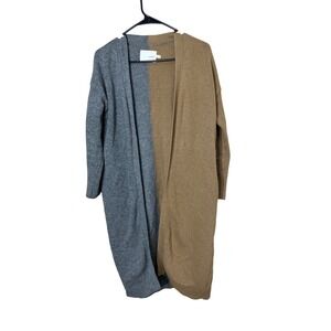 ACHRO cardigan long duster colorblock gray camel knit women XS